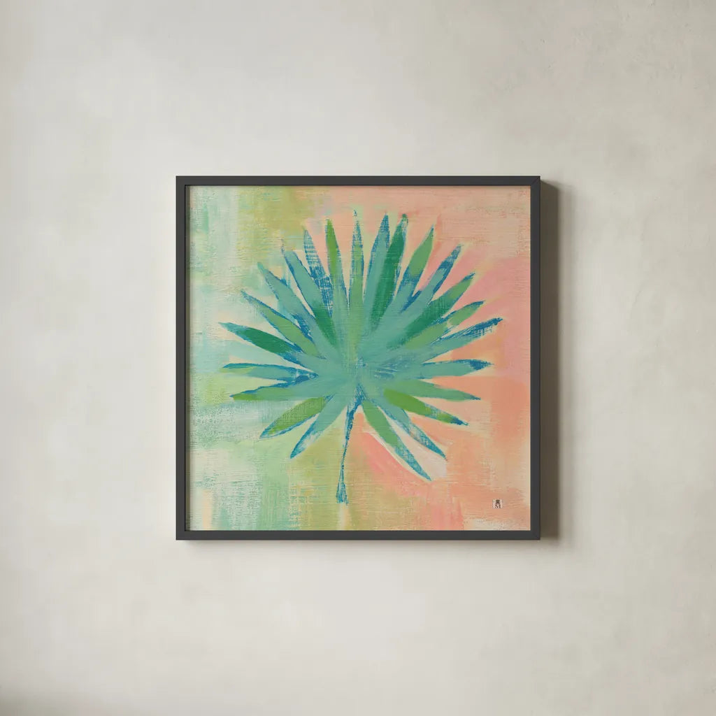 Beach Cove Leaves II by Studio Mousseau. Shown in a sleek black glass frame for a contemporary gallery look. Available as an archival giclee rolled canvas, fine art paper, or poster print. SKU 32498a.