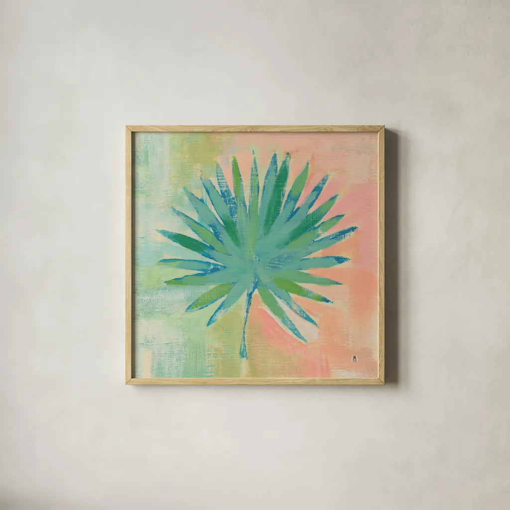 Beach Cove Leaves II by Studio Mousseau. Shown in a natural wood glass frame for a timeless modern aesthetic. Available as an archival giclee rolled canvas, fine art paper, or poster print. SKU 32498a.