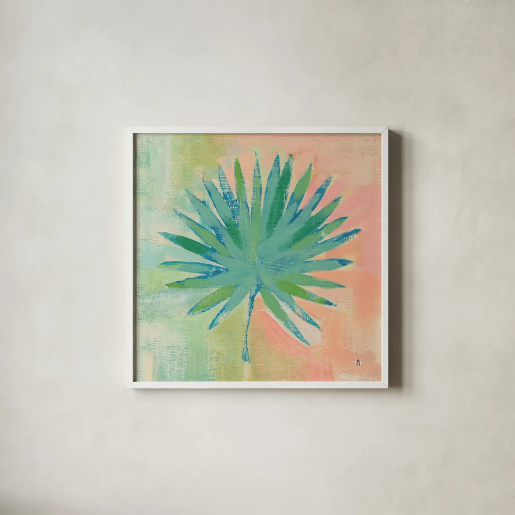 Beach Cove Leaves II by Studio Mousseau. Shown in a crisp white glass frame for a clean and minimalist style. Available as an archival giclee rolled canvas, fine art paper, or poster print. SKU 32498a.