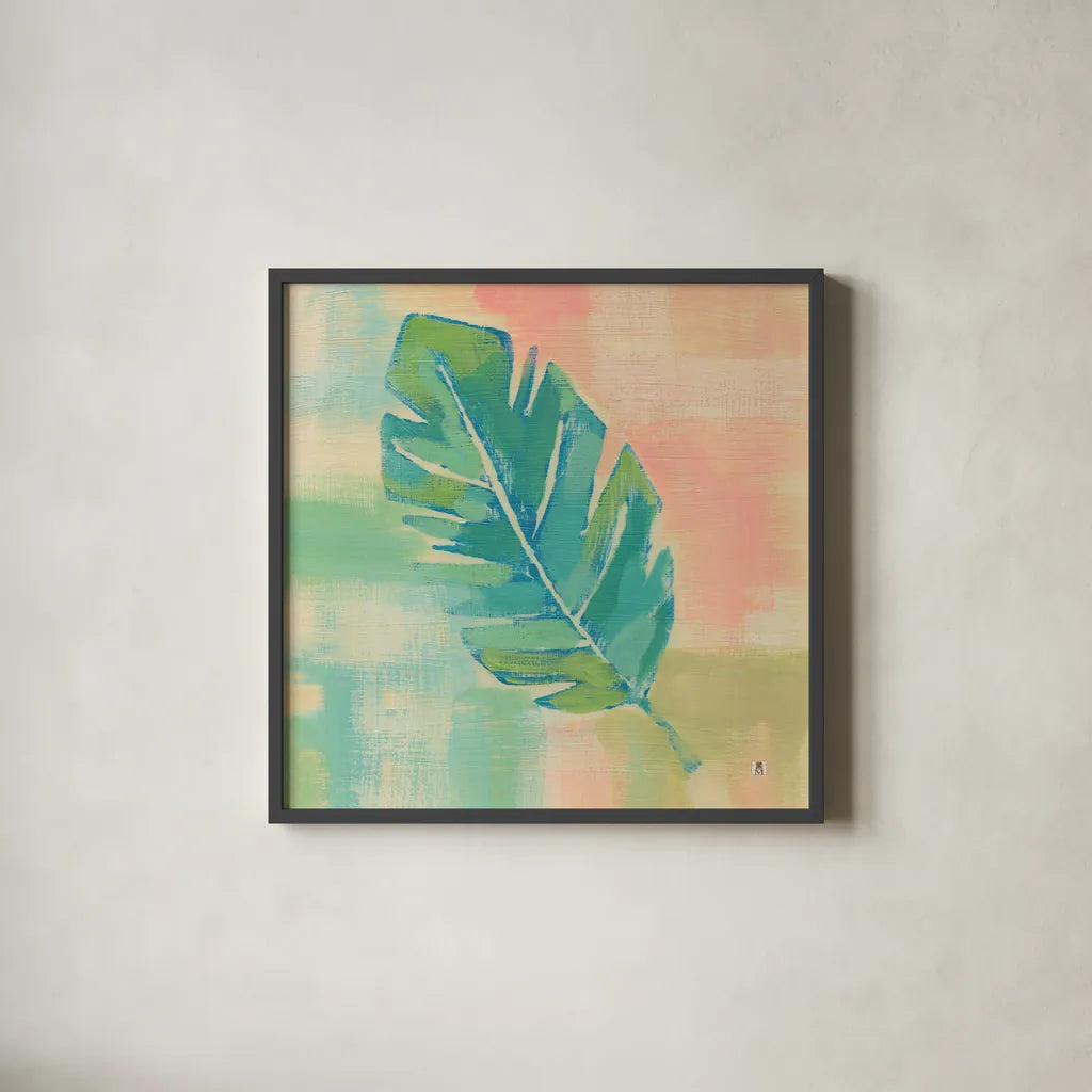 Beach Cove Leaves III by Studio Mousseau. Shown in a sleek black glass frame for a contemporary gallery look. Available as an archival giclee rolled canvas, fine art paper, or poster print. SKU 32499a.