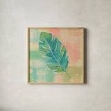 Beach Cove Leaves III by Studio Mousseau. Shown in a natural wood glass frame for a timeless modern aesthetic. Available as an archival giclee rolled canvas, fine art paper, or poster print. SKU 32499a.