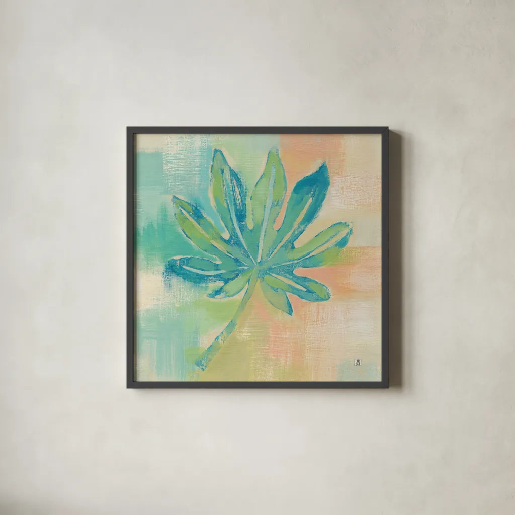 Beach Cove Leaves IV by Studio Mousseau. Shown in a sleek black glass frame for a contemporary gallery look. Available as an archival giclee rolled canvas, fine art paper, or poster print. SKU 32500a.