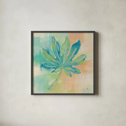 Beach Cove Leaves IV by Studio Mousseau. Shown in a sleek black glass frame for a contemporary gallery look. Available as an archival giclee rolled canvas, fine art paper, or poster print. SKU 32500a.
