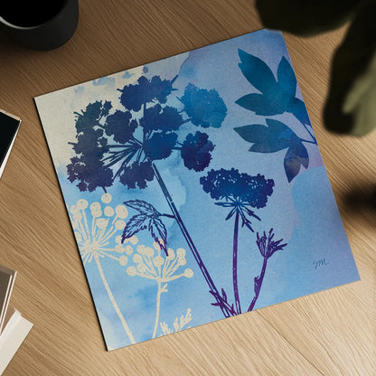 Blue Sky Garden III by Studio Mousseau. Shown as a detailed flat fine art print, highlighting archival giclee quality. Available as an archival giclee rolled canvas, fine art paper, or poster print. SKU 34635a.