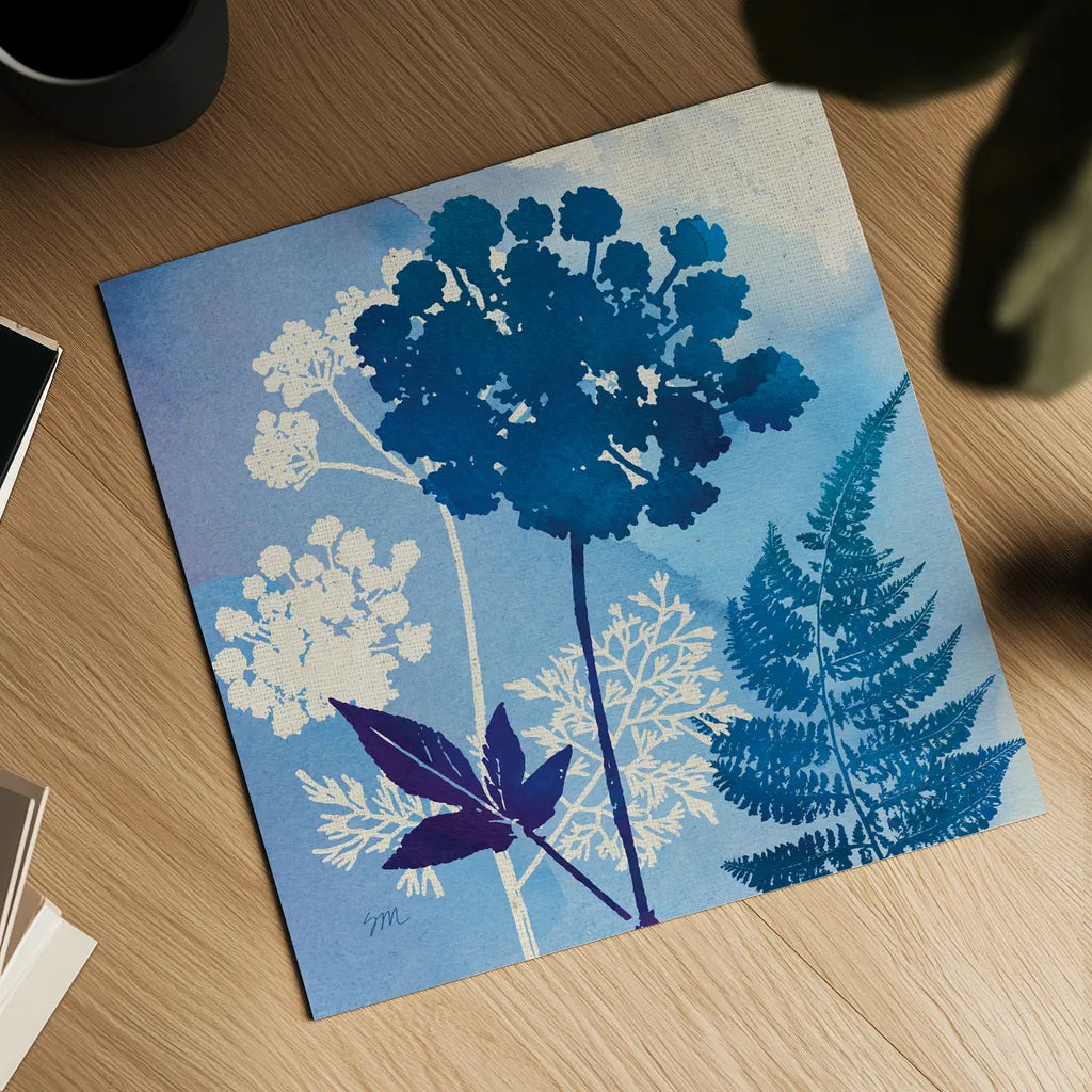 Blue Sky Garden IV by Studio Mousseau. Shown as a detailed flat fine art print, highlighting archival giclee quality. Available as an archival giclee rolled canvas, fine art paper, or poster print. SKU 34636a.