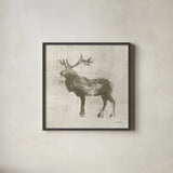 Cabin Elk Study by Studio Mousseau. Shown in a sleek black glass frame for a contemporary gallery look. Available as an archival giclee rolled canvas, fine art paper, or poster print. SKU 85456a.