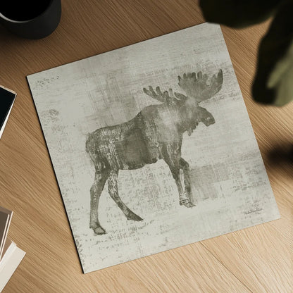 Cabin Moose Study by Studio Mousseau. Shown as a detailed flat fine art print, highlighting archival giclee quality. Available as an archival giclee rolled canvas, fine art paper, or poster print. SKU 85455a.