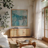 Cheval I Flipped by Studio Mousseau. Shown in a natural wood frame in a cozy modern living room. Available as an archival giclee rolled canvas, fine art paper, or poster print. SKU 34578a.