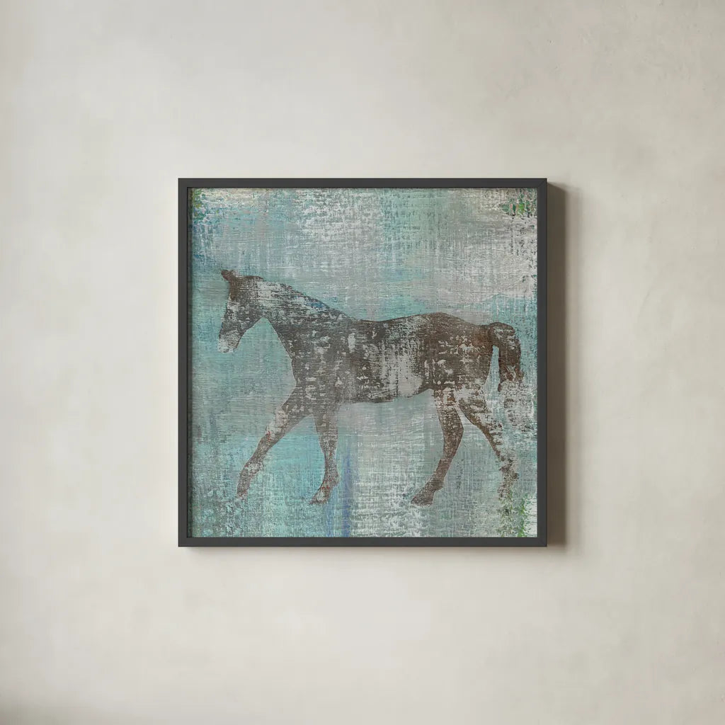 Cheval I Flipped Brown by Studio Mousseau. Shown in a sleek black glass frame for a contemporary gallery look. Available as an archival giclee rolled canvas, fine art paper, or poster print. SKU 35990a.