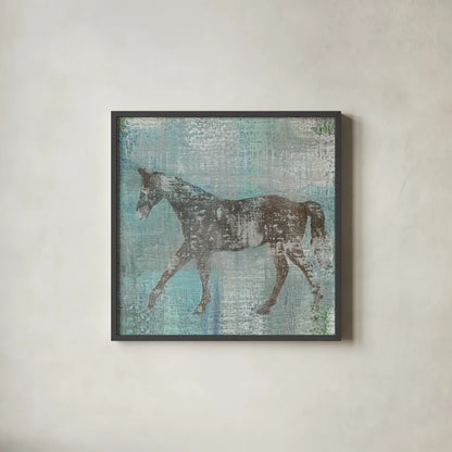 Cheval I Flipped Brown by Studio Mousseau. Shown in a sleek black glass frame for a contemporary gallery look. Available as an archival giclee rolled canvas, fine art paper, or poster print. SKU 35990a.