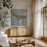 Cheval I Flipped Brown by Studio Mousseau. Shown in a natural wood frame in a cozy modern living room. Available as an archival giclee rolled canvas, fine art paper, or poster print. SKU 35990a.