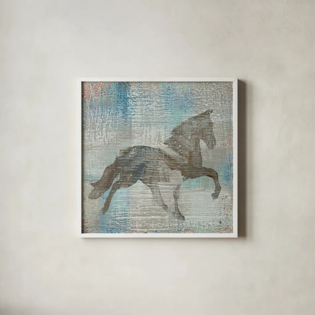 Cheval II Brown by Studio Mousseau. Shown in a crisp white glass frame for a clean and minimalist style. Available as an archival giclee rolled canvas, fine art paper, or poster print. SKU 35991a.