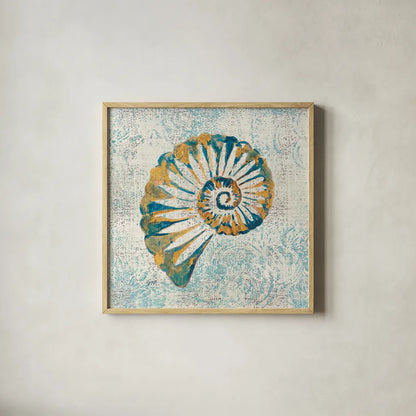 Coastal Beauty  II by Studio Mousseau. Shown in a natural wood glass frame for a timeless modern aesthetic. Available as an archival giclee rolled canvas, fine art paper, or poster print. SKU 13290a.