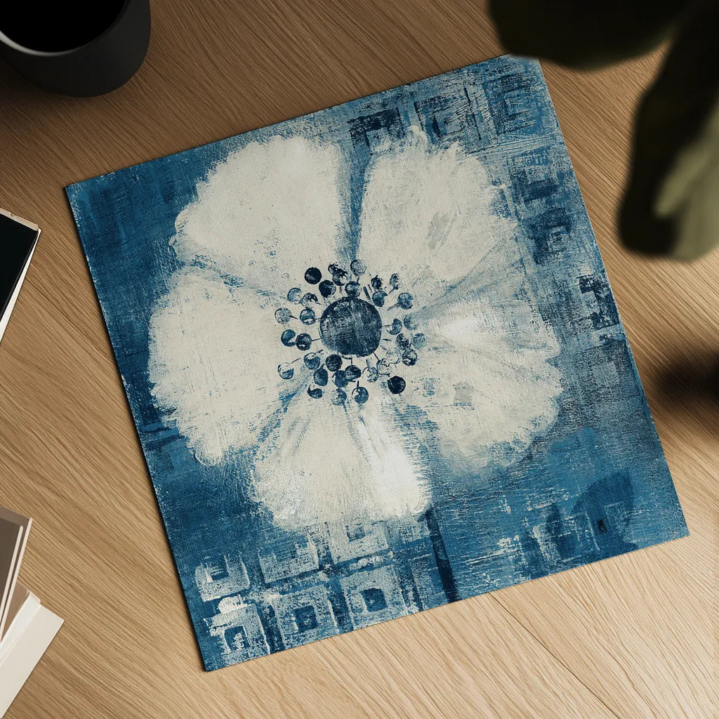 Daisy for Barbara Blue Crop by Studio Mousseau. Shown as a detailed flat fine art print, highlighting archival giclee quality. Available as an archival giclee rolled canvas, fine art paper, or poster print. SKU 36446a.