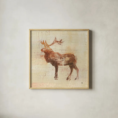 Elk Study by Studio Mousseau. Shown in a natural wood glass frame for a timeless modern aesthetic. Available as an archival giclee rolled canvas, fine art paper, or poster print. SKU 32509a.