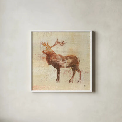 Elk Study by Studio Mousseau. Shown in a crisp white glass frame for a clean and minimalist style. Available as an archival giclee rolled canvas, fine art paper, or poster print. SKU 32509a.
