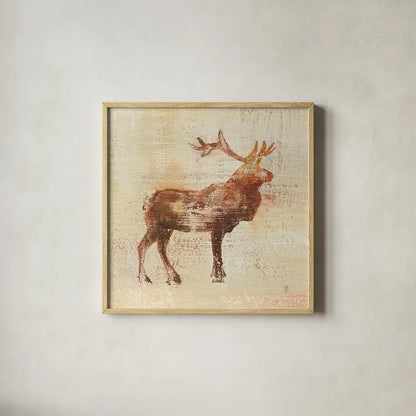 Elk Study v2 by Studio Mousseau. Shown in a natural wood glass frame for a timeless modern aesthetic. Available as an archival giclee rolled canvas, fine art paper, or poster print. SKU 34186a.