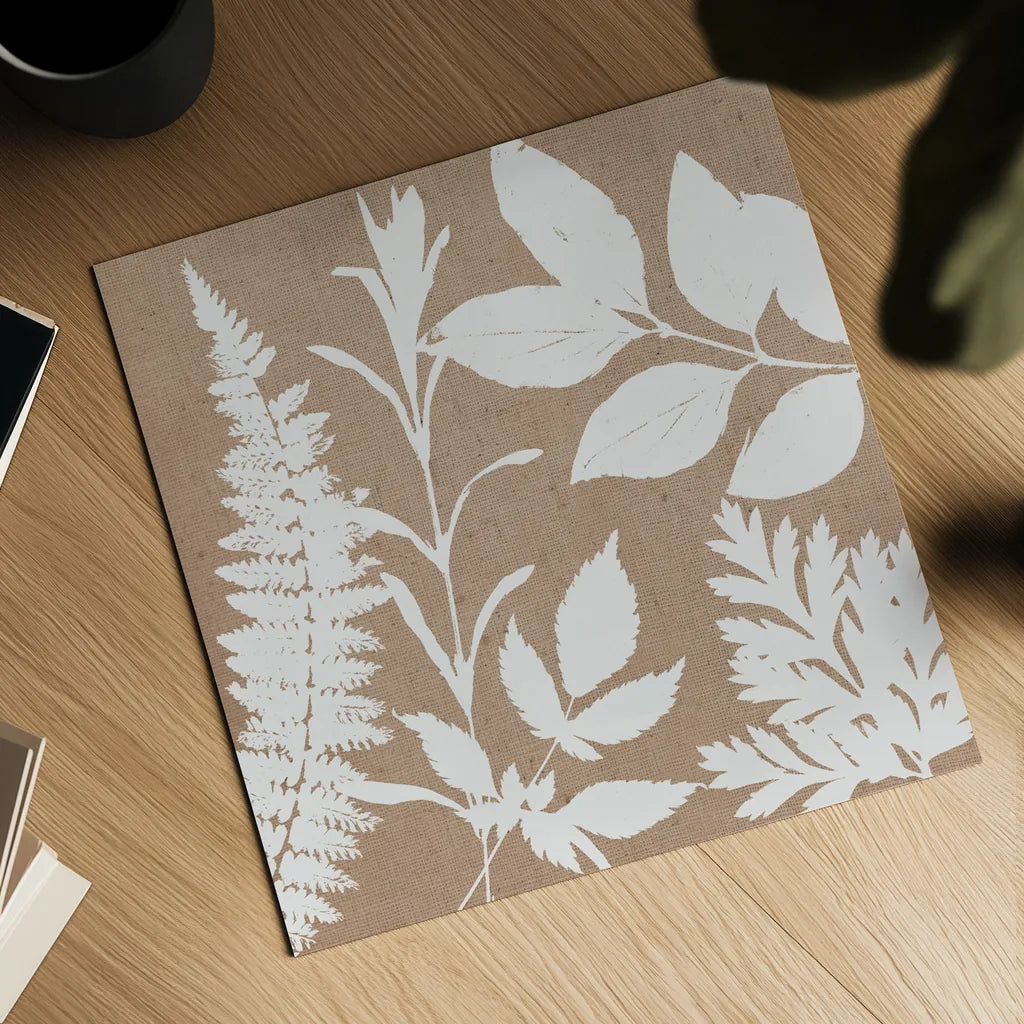 Leaves of Inspiration II Neutral by Studio Mousseau. Shown as a detailed flat fine art print, highlighting archival giclee quality. Available as an archival giclee rolled canvas, fine art paper, or poster print. SKU 77402a.