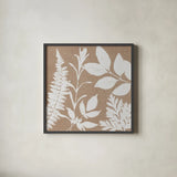 Leaves of Inspiration II Neutral by Studio Mousseau. Shown in a sleek black glass frame for a contemporary gallery look. Available as an archival giclee rolled canvas, fine art paper, or poster print. SKU 77402a.