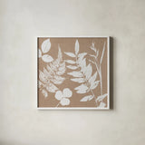 Leaves of Inspiration III Neutral by Studio Mousseau. Shown in a crisp white glass frame for a clean and minimalist style. Available as an archival giclee rolled canvas, fine art paper, or poster print. SKU 77403a.