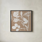 Leaves of Inspiration IV Neutral by Studio Mousseau. Shown in a sleek black glass frame for a contemporary gallery look. Available as an archival giclee rolled canvas, fine art paper, or poster print. SKU 77404a.