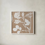 Leaves of Inspiration IV Neutral by Studio Mousseau. Shown in a crisp white glass frame for a clean and minimalist style. Available as an archival giclee rolled canvas, fine art paper, or poster print. SKU 77404a.