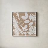 Leaves of Inspiration Neutral Pattern II by Studio Mousseau. Shown in a crisp white glass frame for a clean and minimalist style. Available as an archival giclee rolled canvas, fine art paper, or poster print. SKU 77410a.