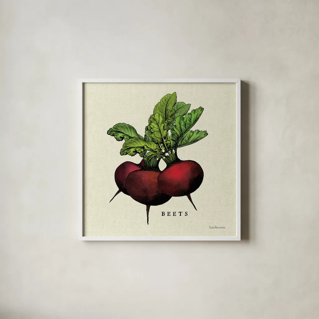 Linen Vegetable I v2 by Studio Mousseau. Shown in a crisp white glass frame for a clean and minimalist style. Available as an archival giclee rolled canvas, fine art paper, or poster print. SKU 39373a.