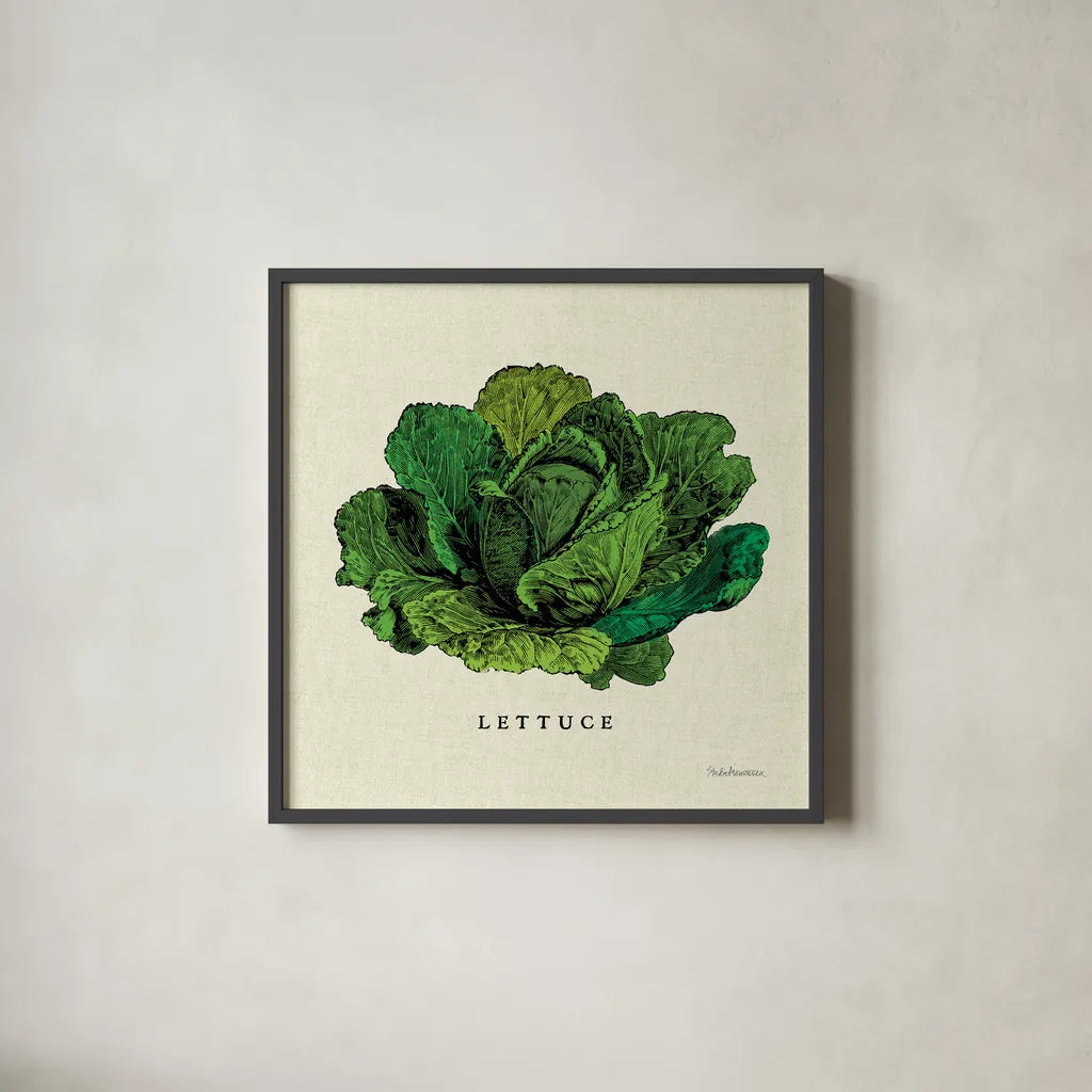 Linen Vegetable II v2 by Studio Mousseau. Shown in a sleek black glass frame for a contemporary gallery look. Available as an archival giclee rolled canvas, fine art paper, or poster print. SKU 39374a.