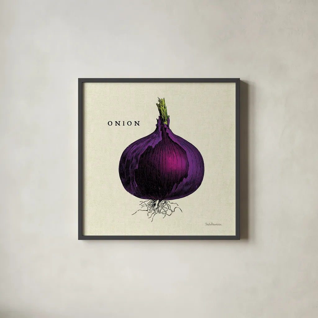 Linen Vegetable III v2 by Studio Mousseau. Shown in a sleek black glass frame for a contemporary gallery look. Available as an archival giclee rolled canvas, fine art paper, or poster print. SKU 39375a.