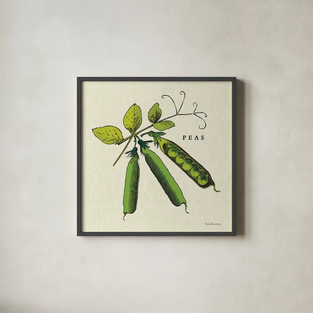 Linen Vegetable IV v2 by Studio Mousseau. Shown in a sleek black glass frame for a contemporary gallery look. Available as an archival giclee rolled canvas, fine art paper, or poster print. SKU 39376a.