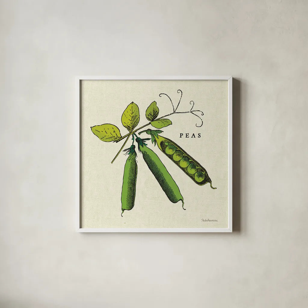 Linen Vegetable IV v2 by Studio Mousseau. Shown in a crisp white glass frame for a clean and minimalist style. Available as an archival giclee rolled canvas, fine art paper, or poster print. SKU 39376a.