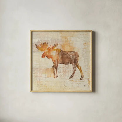 Moose Study by Studio Mousseau. Shown in a natural wood glass frame for a timeless modern aesthetic. Available as an archival giclee rolled canvas, fine art paper, or poster print. SKU 32510a.