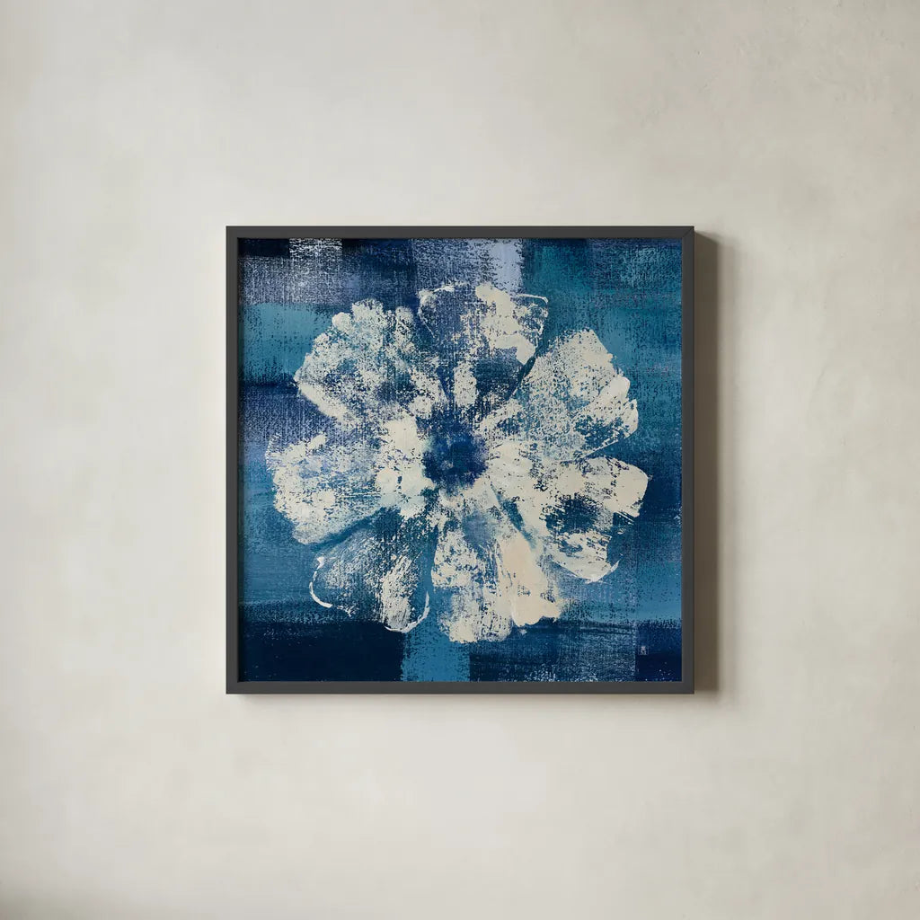 Ocean Bloom I by Studio Mousseau. Shown in a sleek black glass frame for a contemporary gallery look. Available as an archival giclee rolled canvas, fine art paper, or poster print. SKU 35883a.