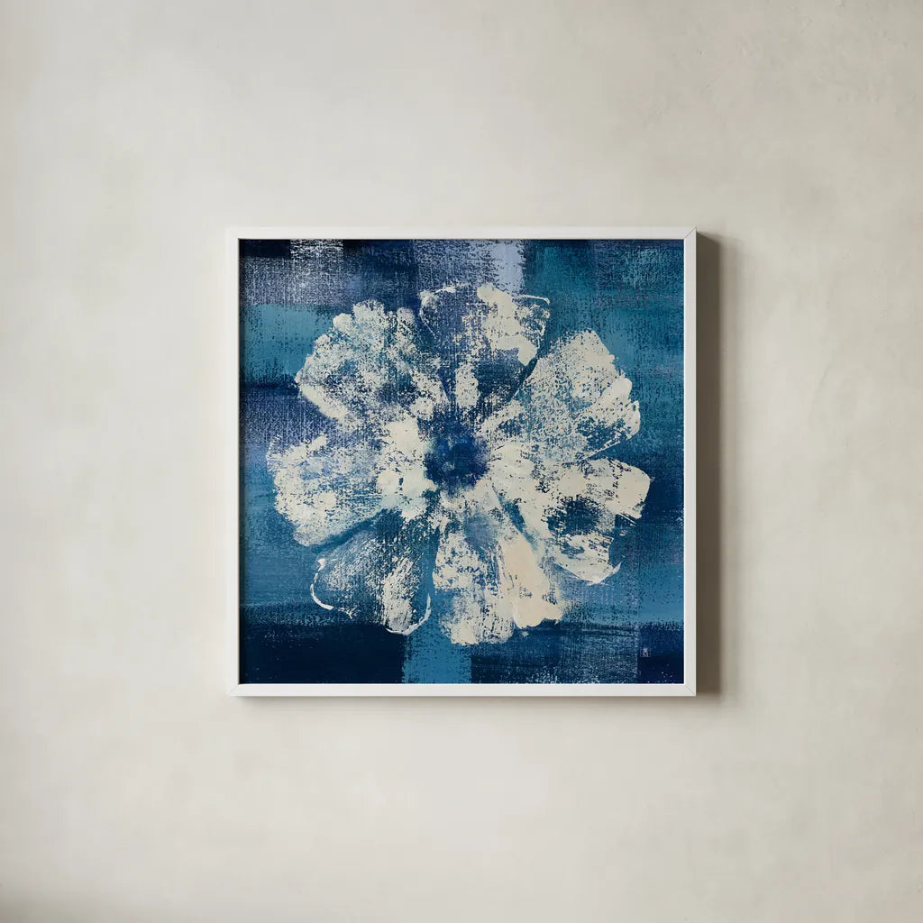 Ocean Bloom I by Studio Mousseau. Shown in a crisp white glass frame for a clean and minimalist style. Available as an archival giclee rolled canvas, fine art paper, or poster print. SKU 35883a.