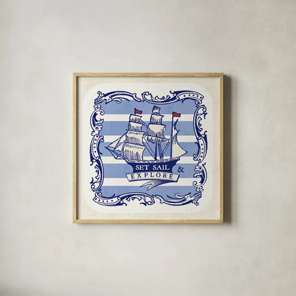 On the Coast Border II by Studio Mousseau. Shown in a natural wood glass frame for a timeless modern aesthetic. Available as an archival giclee rolled canvas, fine art paper, or poster print. SKU 25493a.