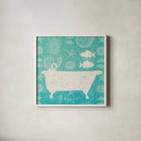 Pacific Bath I by Studio Mousseau. Shown in a crisp white glass frame for a clean and minimalist style. Available as an archival giclee rolled canvas, fine art paper, or poster print. SKU 27198a.
