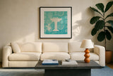 Pacific Bath III by Studio Mousseau. Displayed in a glass frame with matte in a clean modern living room. Available as an archival giclee rolled canvas, fine art paper, or poster print. SKU 27200a.