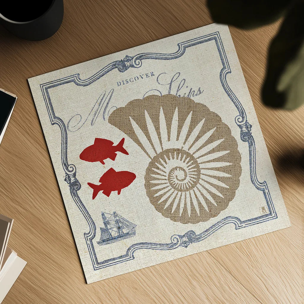 Pacific Nautilus by Studio Mousseau. Shown as a detailed flat fine art print, highlighting archival giclee quality. Available as an archival giclee rolled canvas, fine art paper, or poster print. SKU 12658a.