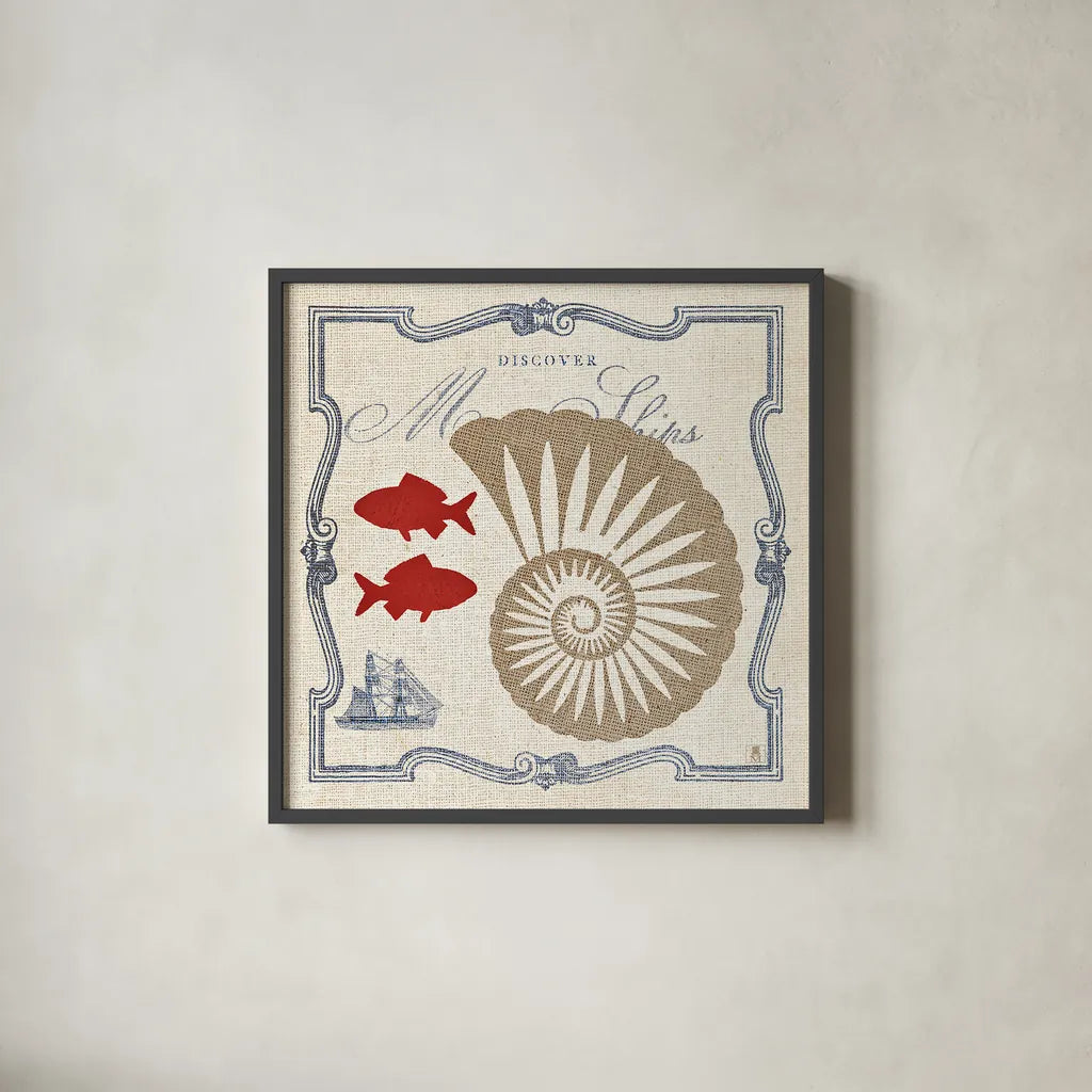 Pacific Nautilus by Studio Mousseau. Shown in a sleek black glass frame for a contemporary gallery look. Available as an archival giclee rolled canvas, fine art paper, or poster print. SKU 12658a.