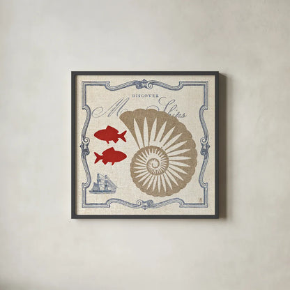 Pacific Nautilus by Studio Mousseau. Shown in a sleek black glass frame for a contemporary gallery look. Available as an archival giclee rolled canvas, fine art paper, or poster print. SKU 12658a.
