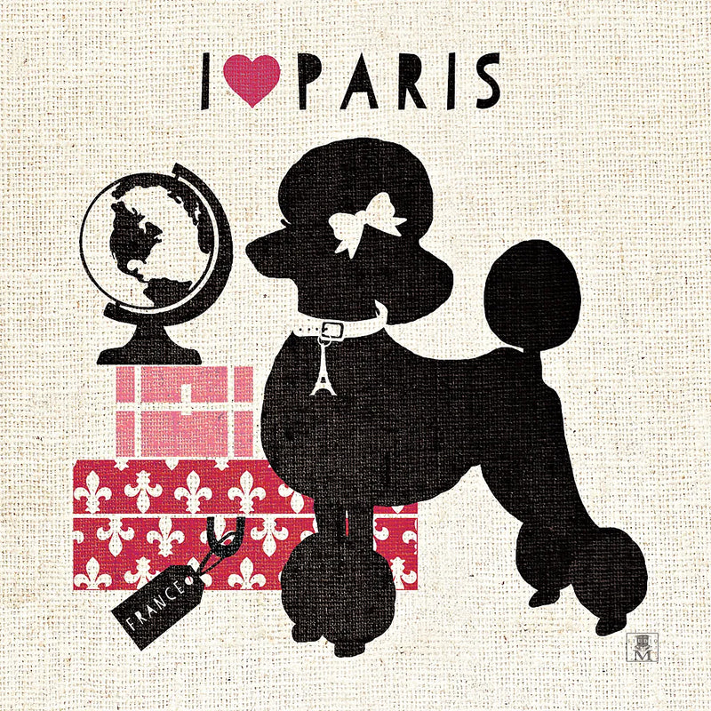 Paris Pooch by Studio Mousseau. SKU 11945a. Archival Giclee Fine art print for wall decor.