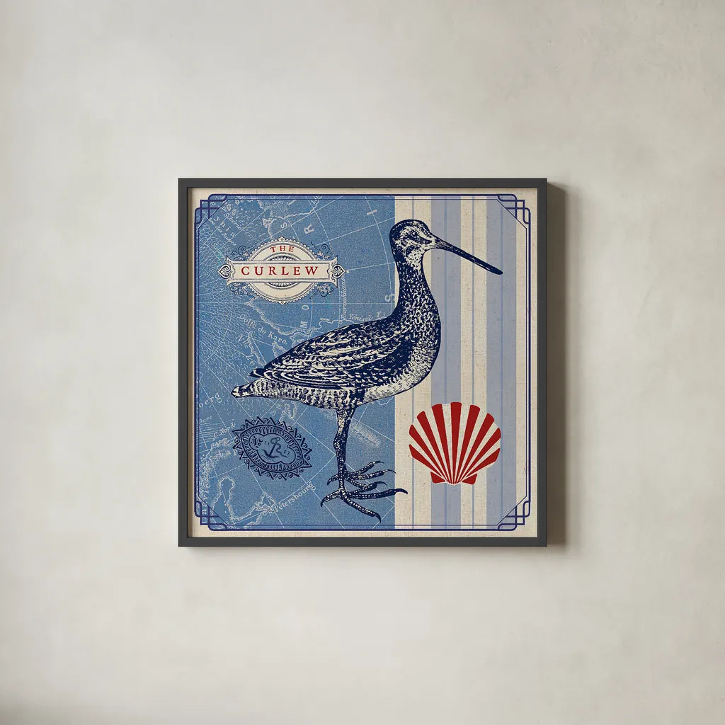Sea Bird III by Studio Mousseau. Shown in a sleek black glass frame for a contemporary gallery look. Available as an archival giclee rolled canvas, fine art paper, or poster print. SKU 24705a.