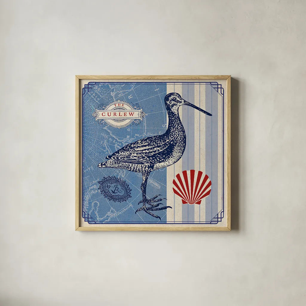 Sea Bird III by Studio Mousseau. Shown in a natural wood glass frame for a timeless modern aesthetic. Available as an archival giclee rolled canvas, fine art paper, or poster print. SKU 24705a.