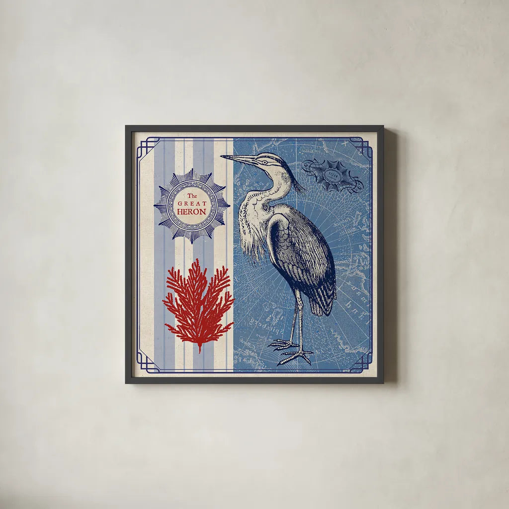 Sea Bird IV by Studio Mousseau. Shown in a sleek black glass frame for a contemporary gallery look. Available as an archival giclee rolled canvas, fine art paper, or poster print. SKU 24706a.