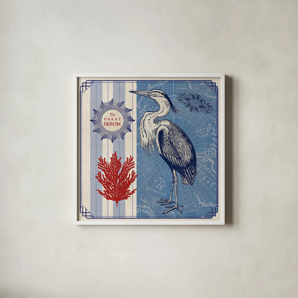 Sea Bird IV by Studio Mousseau. Shown in a crisp white glass frame for a clean and minimalist style. Available as an archival giclee rolled canvas, fine art paper, or poster print. SKU 24706a.