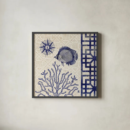 Sea Shore Square II by Studio Mousseau. Shown in a sleek black glass frame for a contemporary gallery look. Available as an archival giclee rolled canvas, fine art paper, or poster print. SKU 11522a.