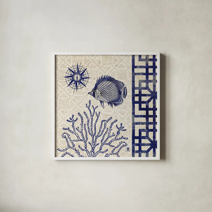 Sea Shore Square II by Studio Mousseau. Shown in a crisp white glass frame for a clean and minimalist style. Available as an archival giclee rolled canvas, fine art paper, or poster print. SKU 11522a.