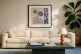 Sea Shore Square II by Studio Mousseau. Displayed in a glass frame with matte in a clean modern living room. Available as an archival giclee rolled canvas, fine art paper, or poster print. SKU 11522a.