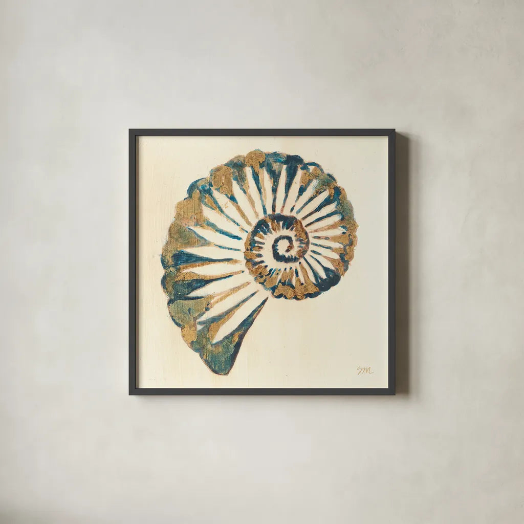 Shell I by Studio Mousseau. Shown in a sleek black glass frame for a contemporary gallery look. Available as an archival giclee rolled canvas, fine art paper, or poster print. SKU 40431a.